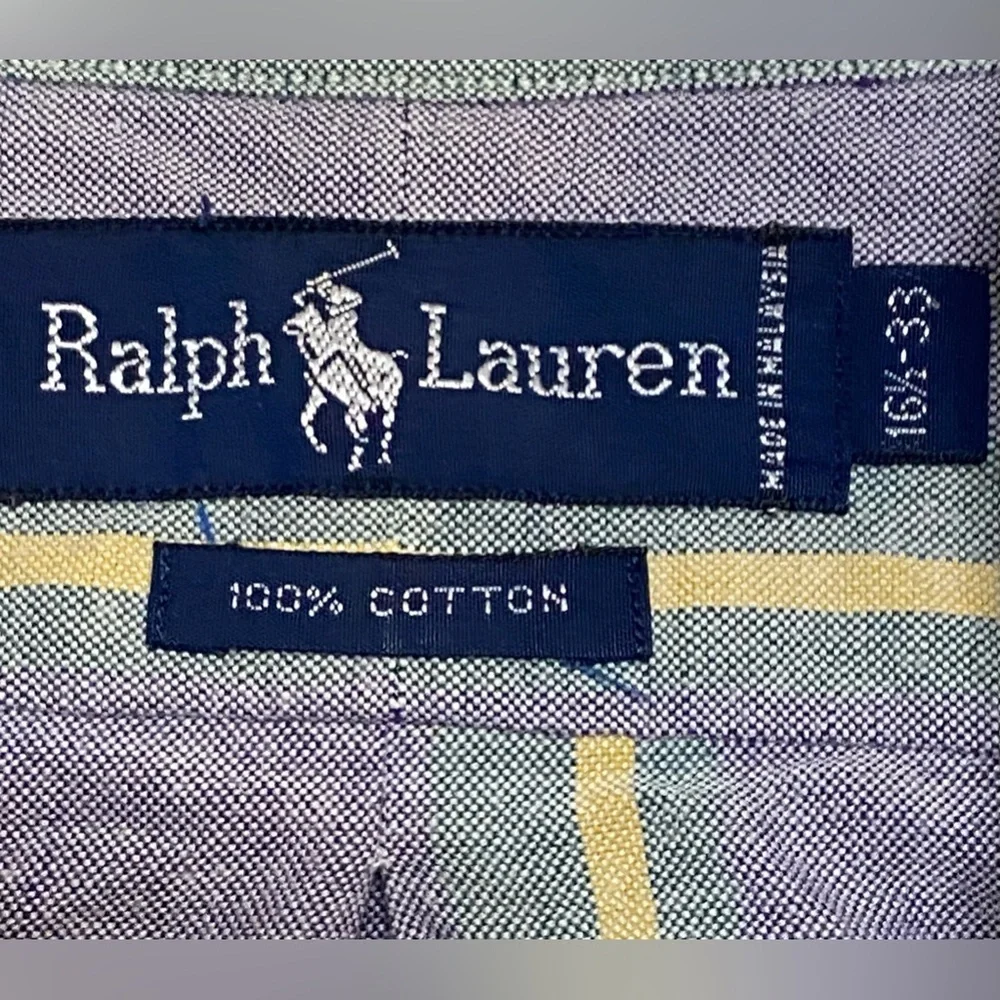 VTG Polo Ralph Lauren Oxford Shirt Pastel Color Block Stripe Button 16 1/2-33